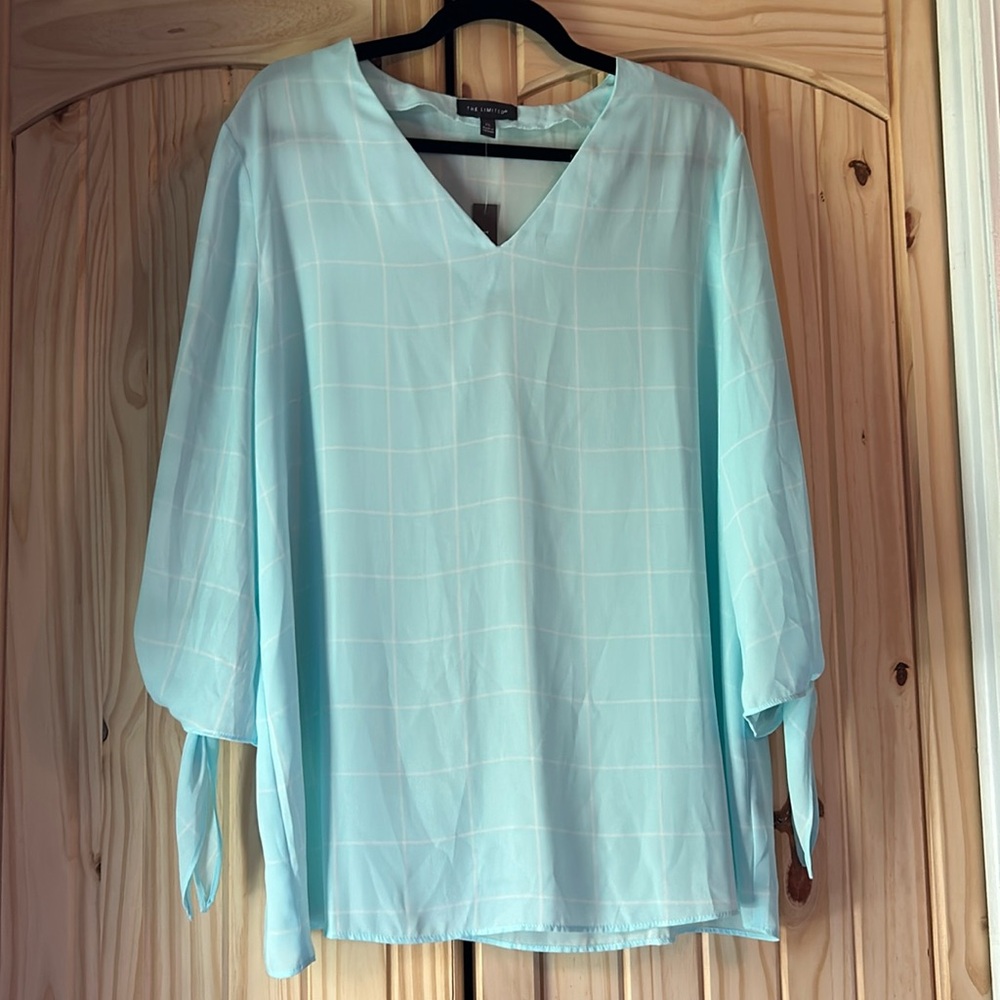 The Limited Light Blue V-Neck Windowpane Blouse